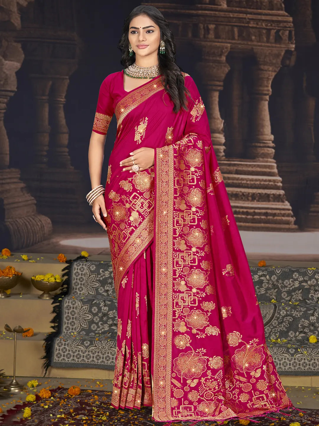 Magenta Pink Silk Saree