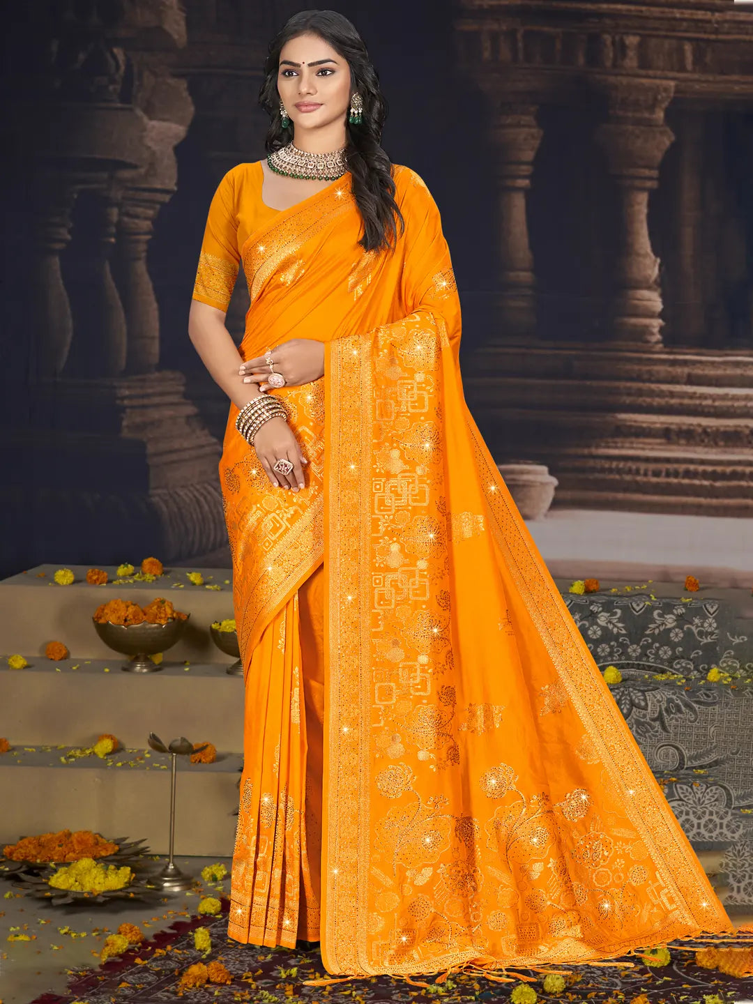 Mustard Yellow Silk Saree