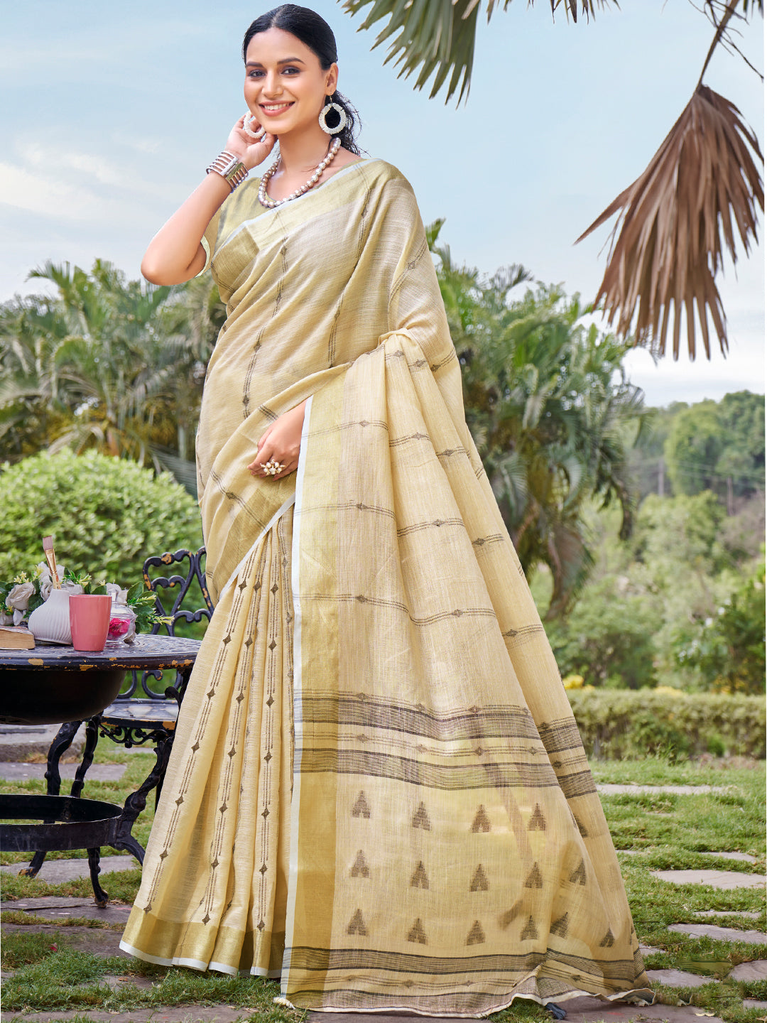 Beige Cotton Saree