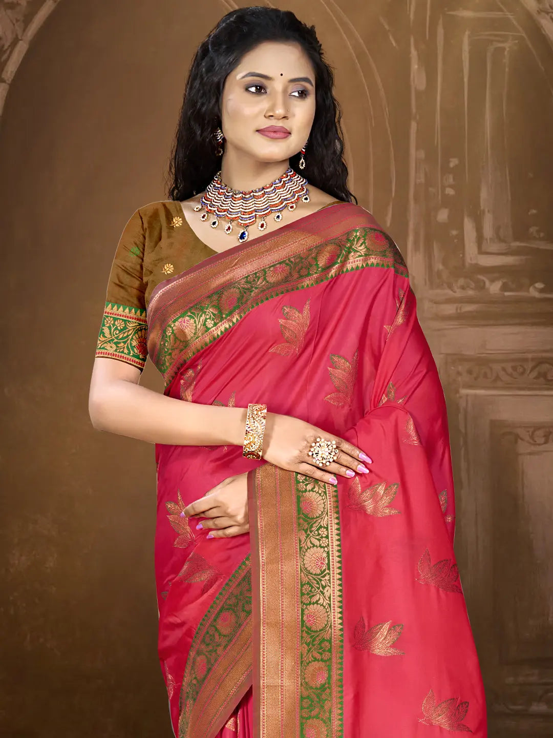 Dark Pink Silk Saree