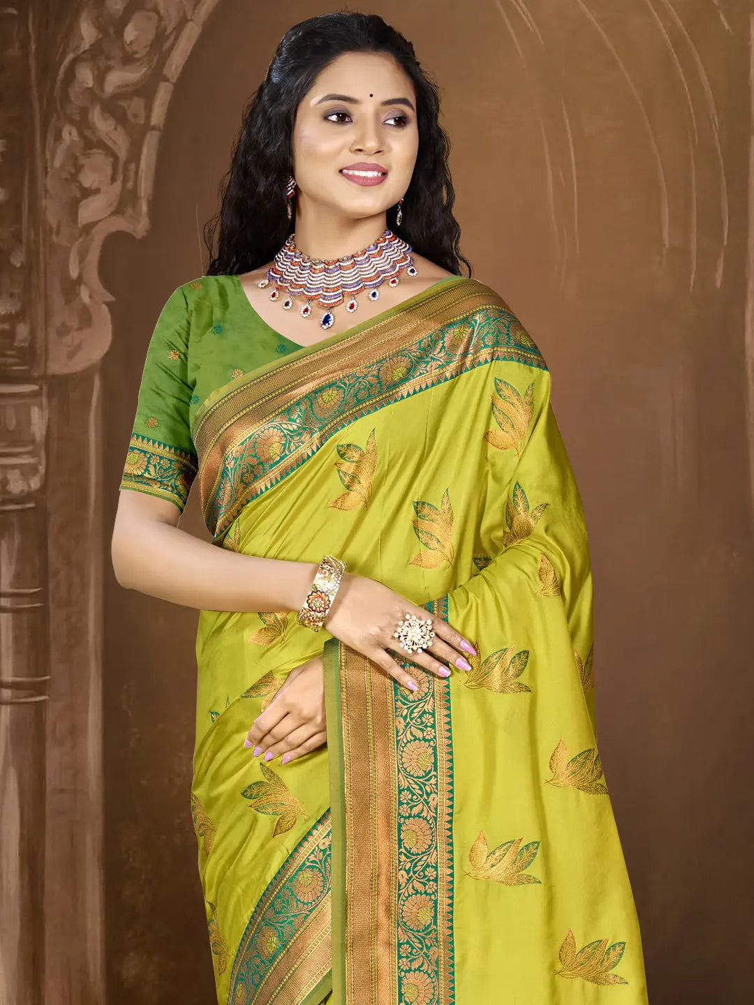 Parrot Green Silk Saree