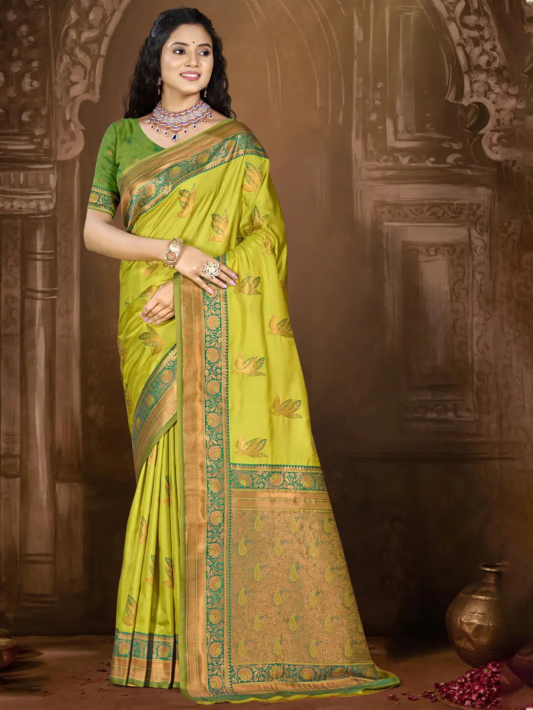 Parrot Green Silk Saree