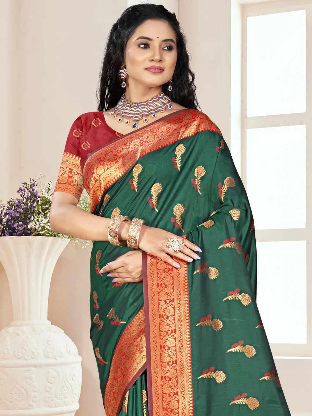 Dark Green Silk Saree