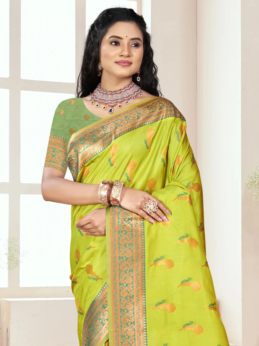 Lime Green Silk Saree