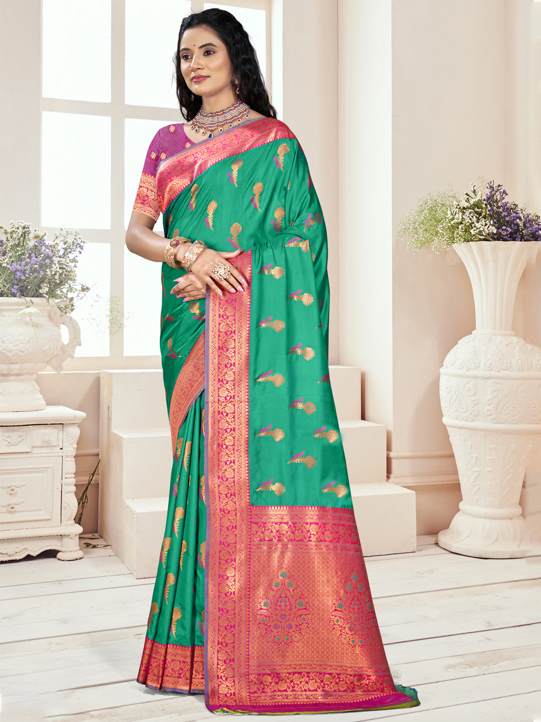 Pista Green Silk Saree