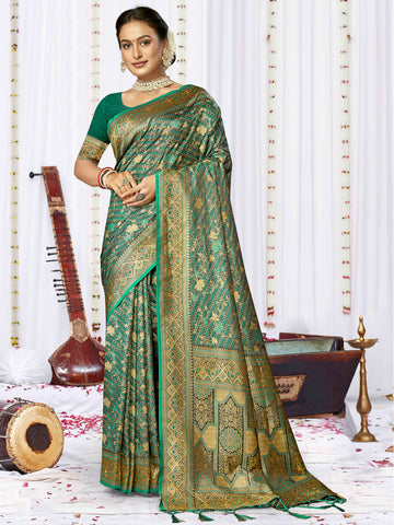 Green Satin Silk Saree