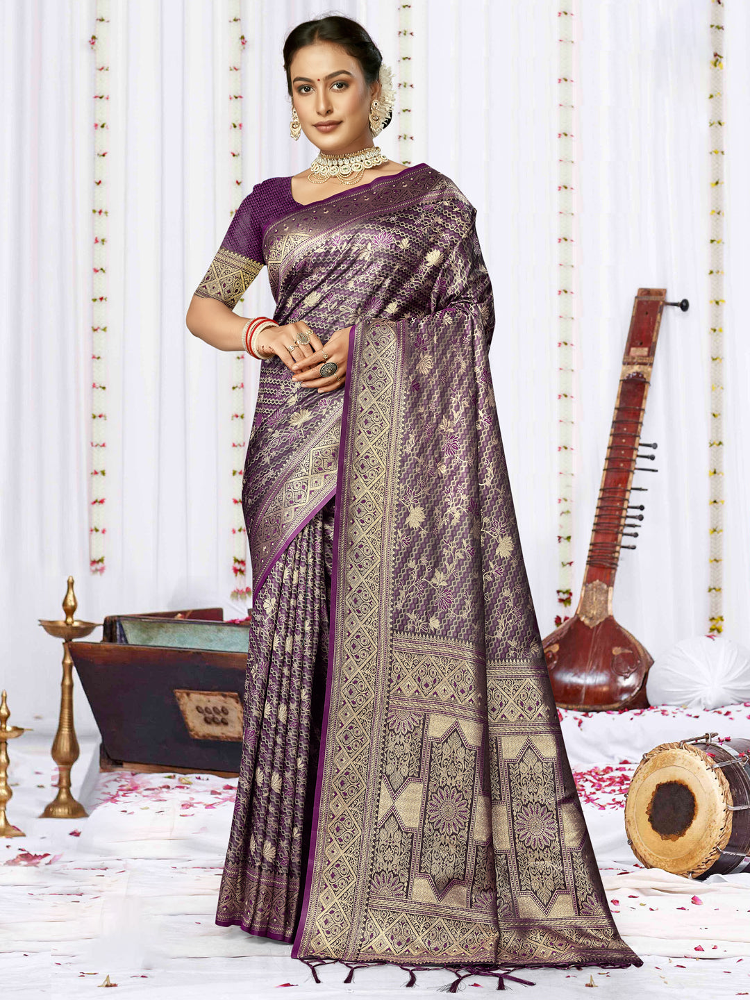 Purple Satin Silk Saree