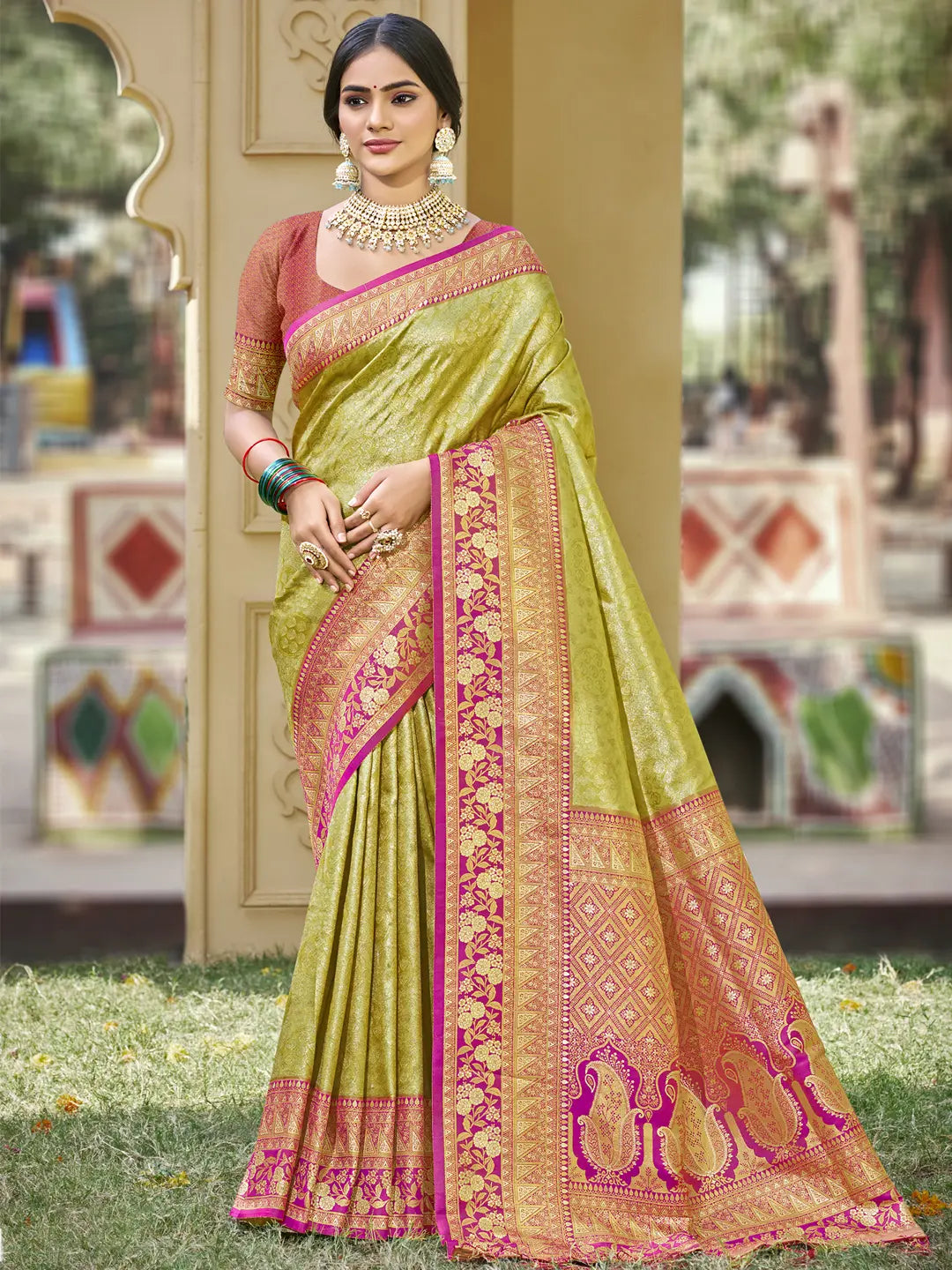 Olive Green Banarasi Silk Saree