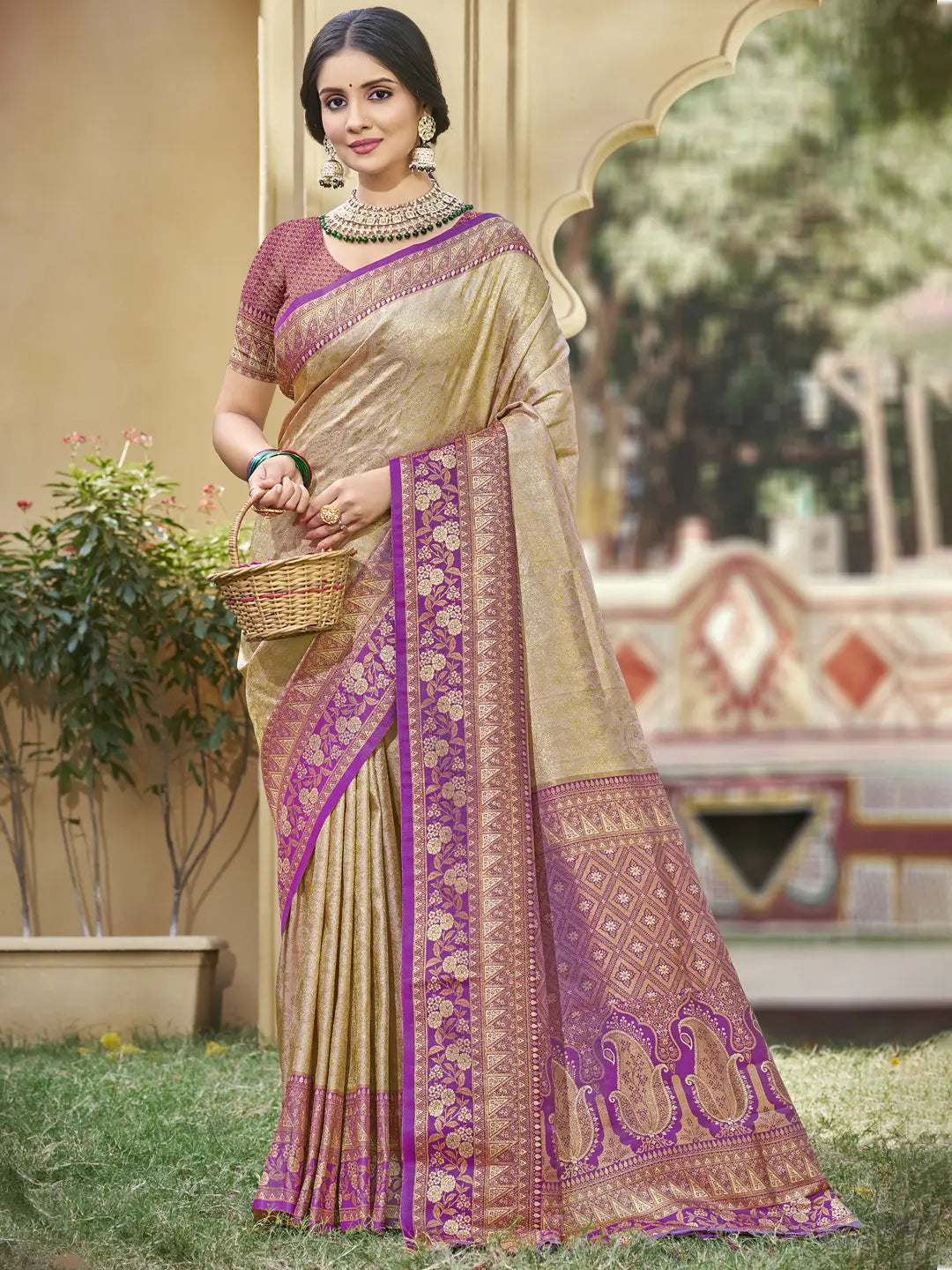 Gray Banarasi Silk Saree