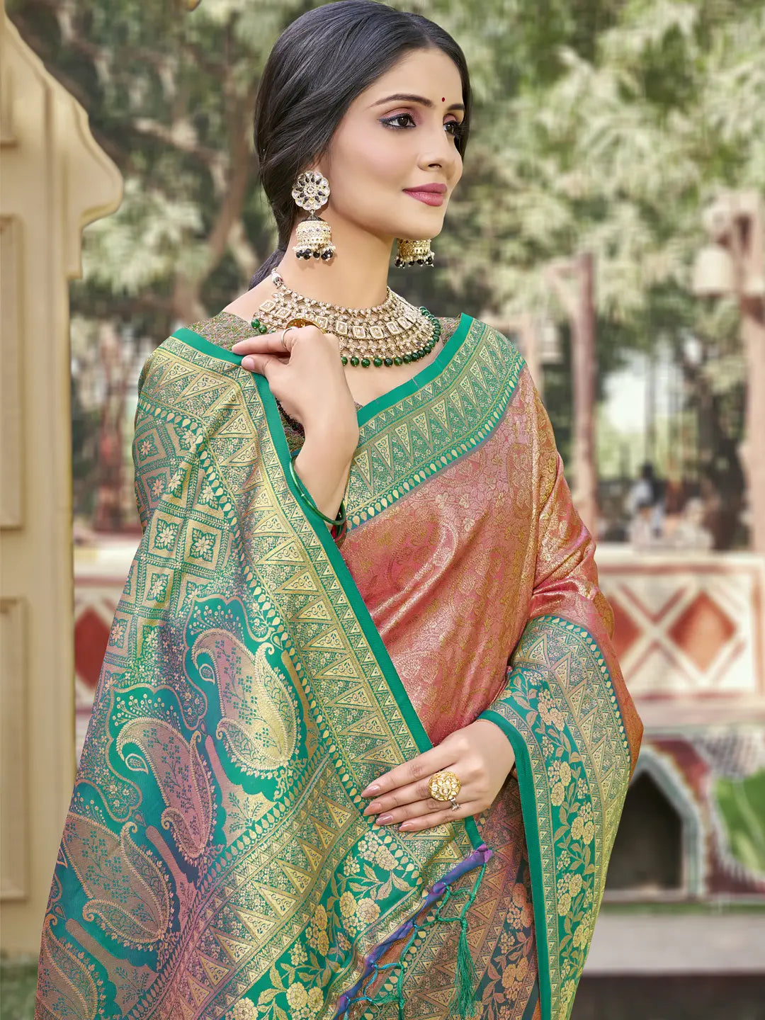 Peach Banarasi Silk Saree