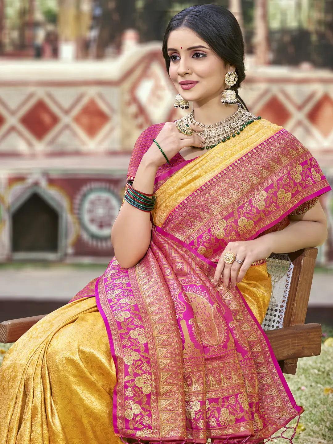 Yellow Banarasi Silk Saree