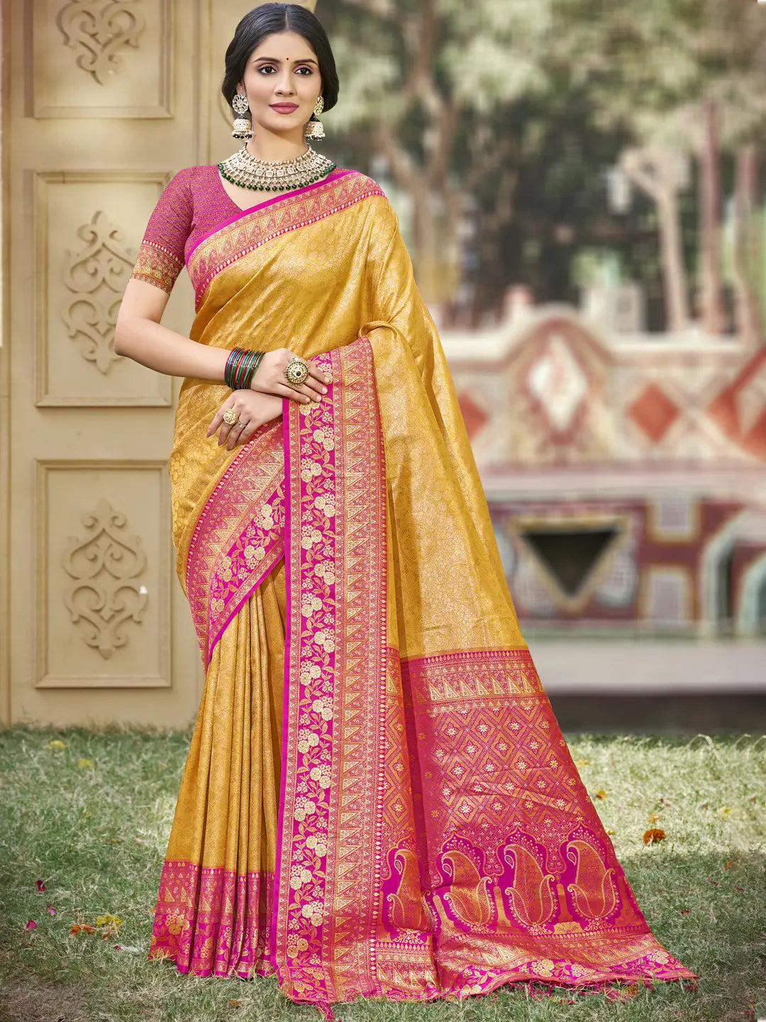 Yellow Banarasi Silk Saree