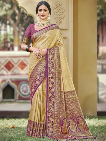 Cream Banarasi Silk Saree