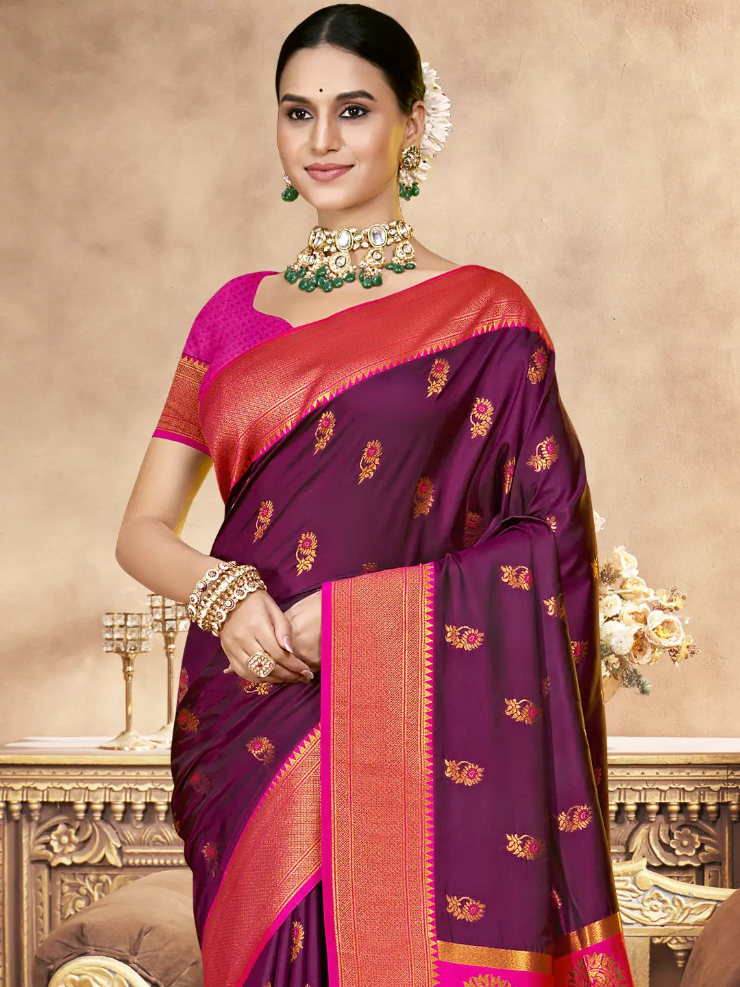 Wine Silk Saree