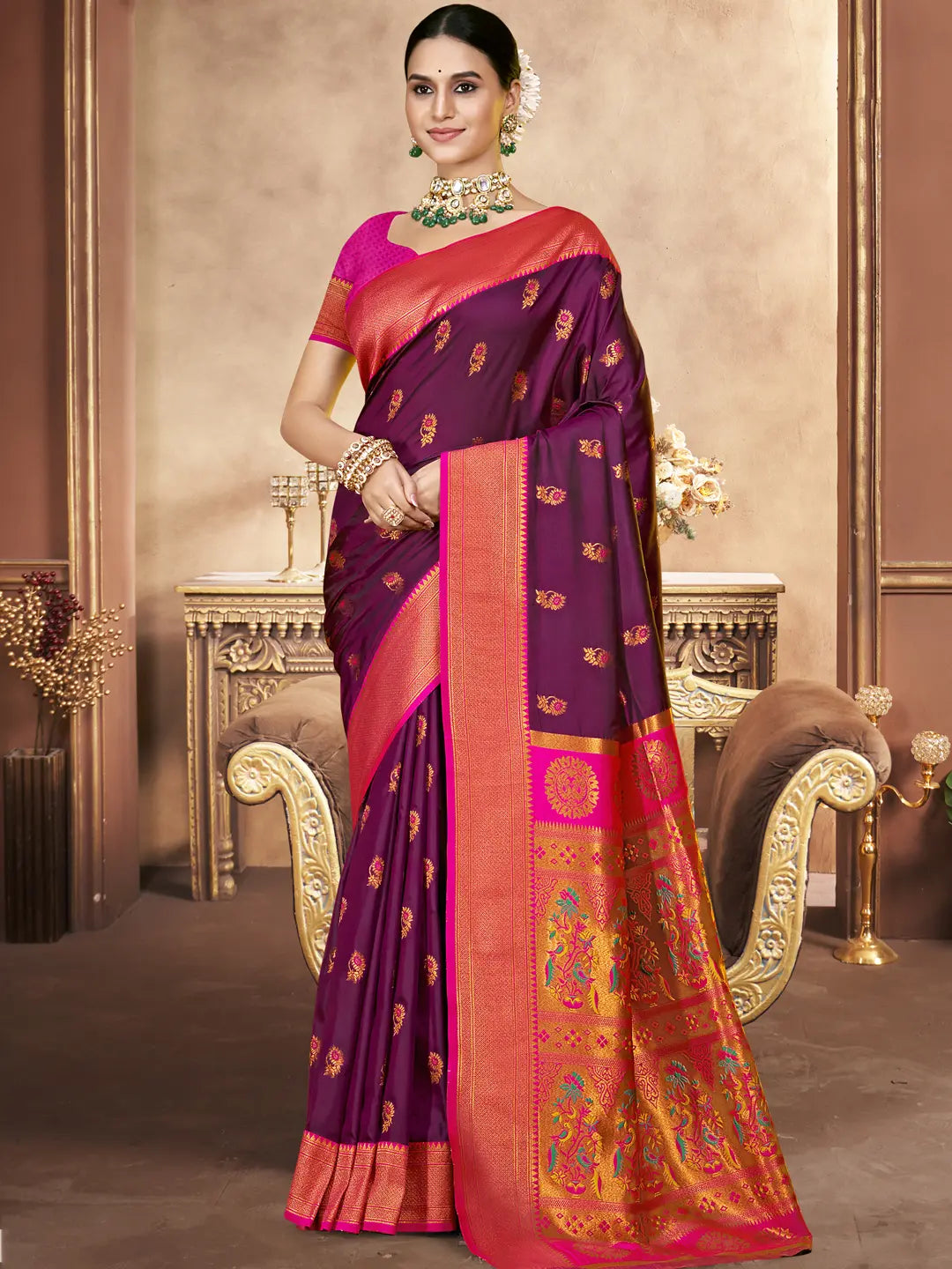 Wine Silk Saree