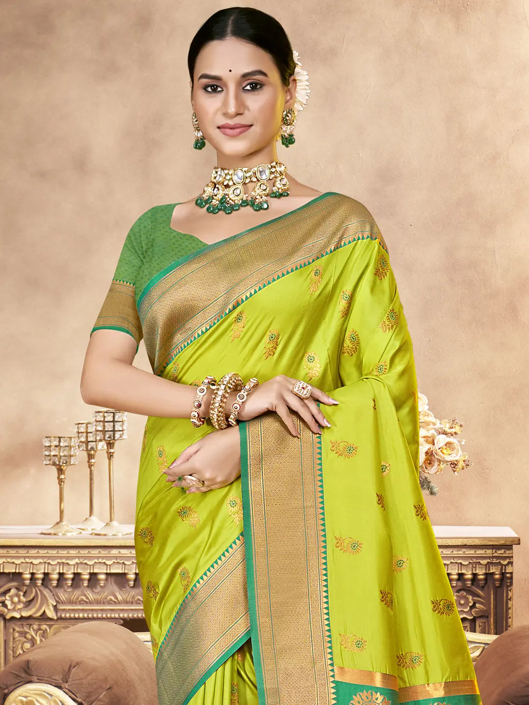 Parrot Green Silk Saree