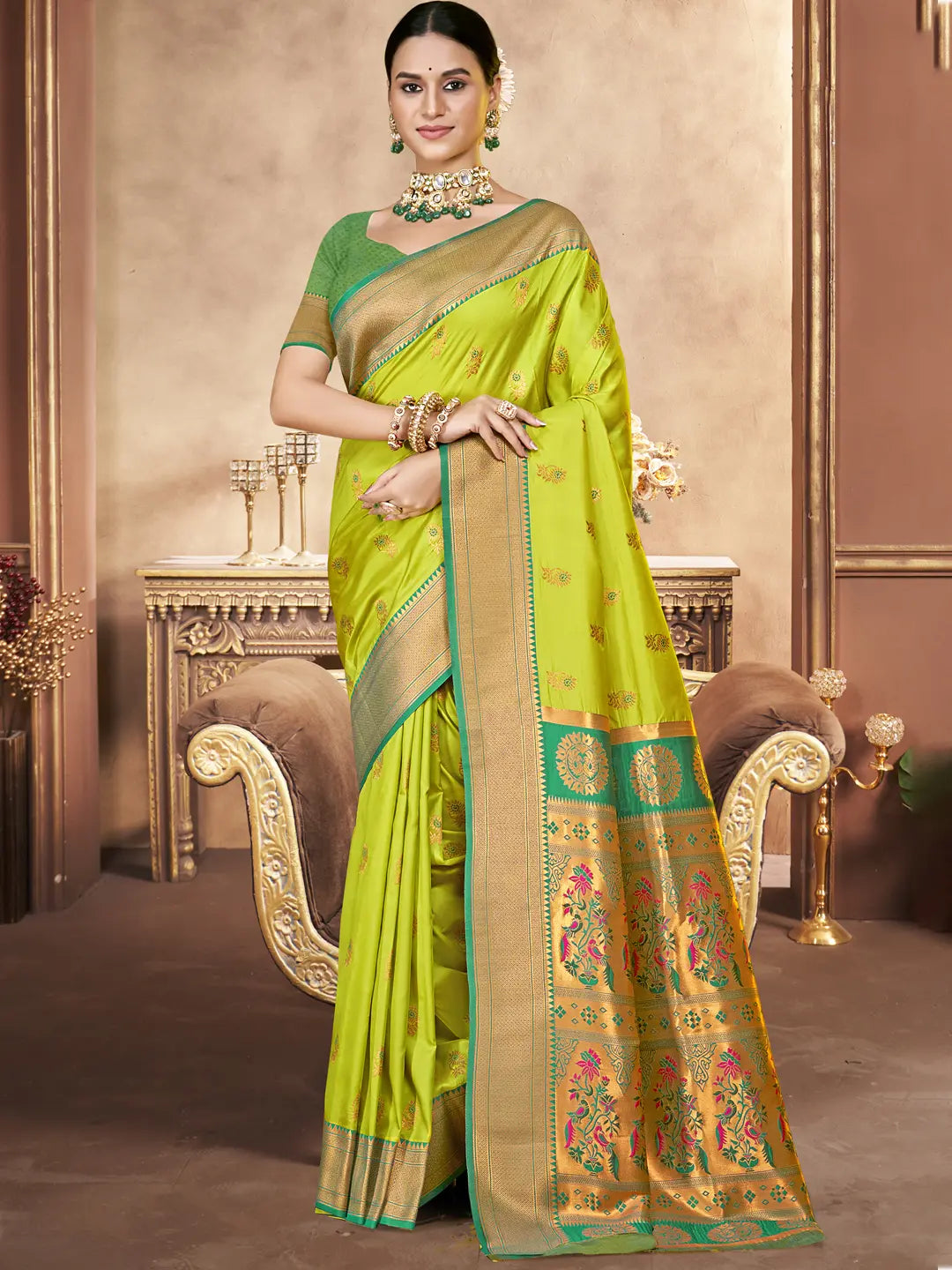 Parrot Green Silk Saree