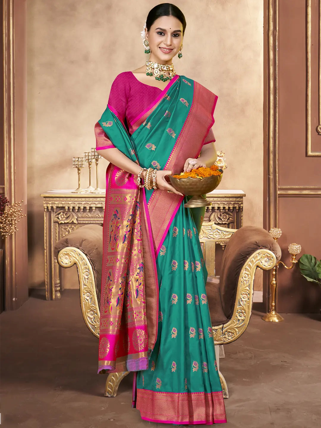 Teal Blue Silk Saree