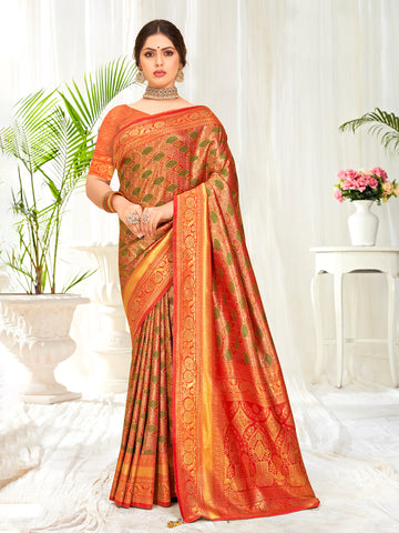 Sangam Orange Banarasi Silk Saree