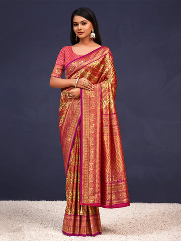 Sangam Yellow Banarasi Silk Saree