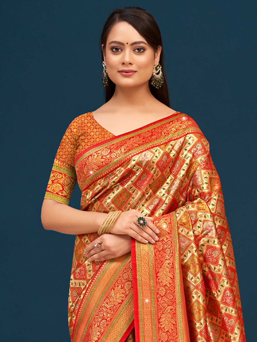 Sangam Red Banarasi Silk Saree