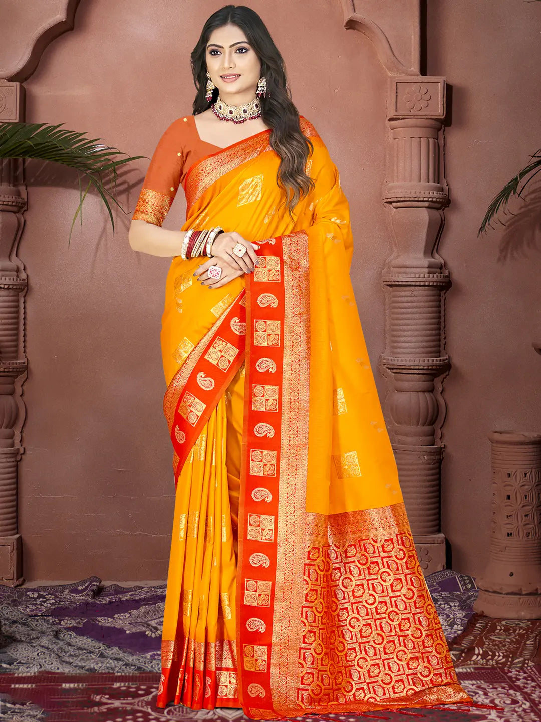 Mustard Yellow Silk Saree