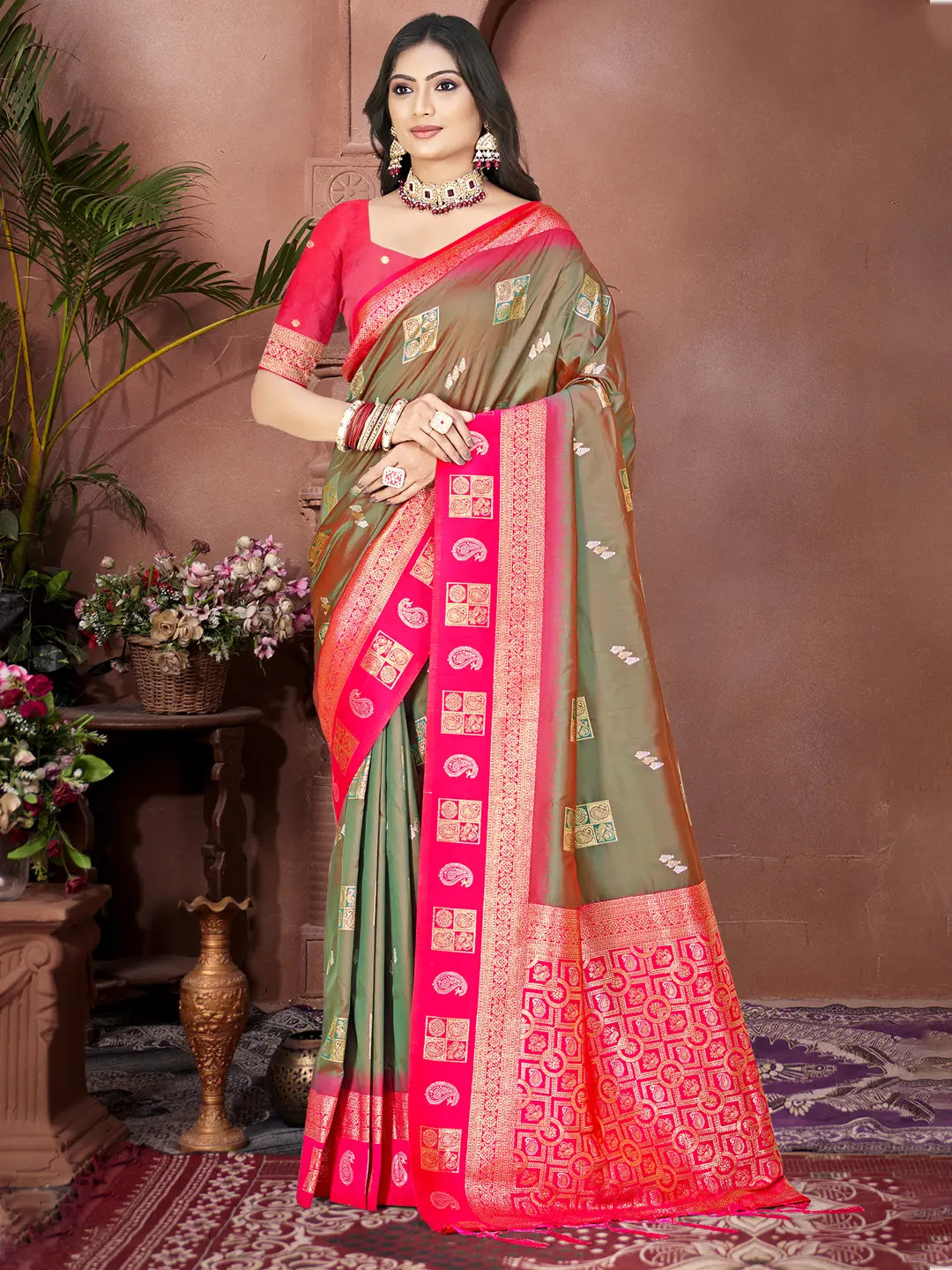 Olive Green Silk Saree