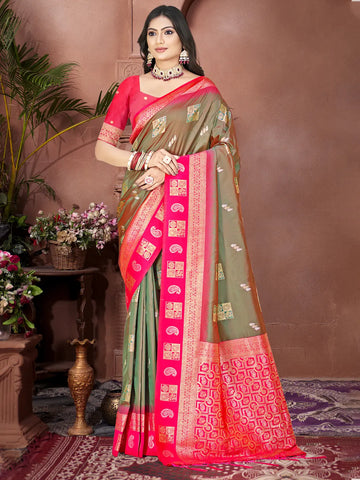 Olive Green Silk Saree