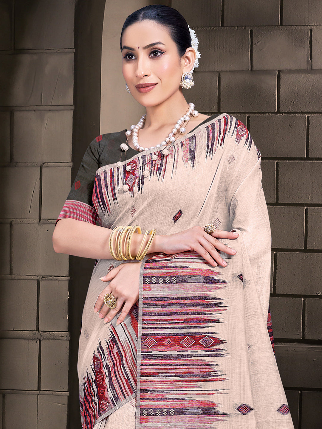 Cream Cotton Saree