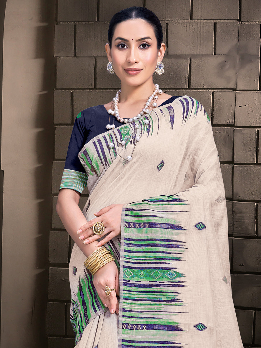 Cream Cotton Saree