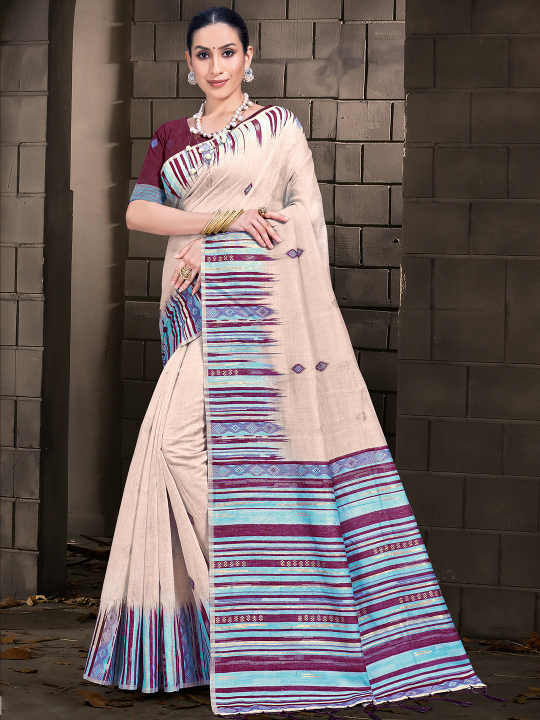 Cream Cotton Saree