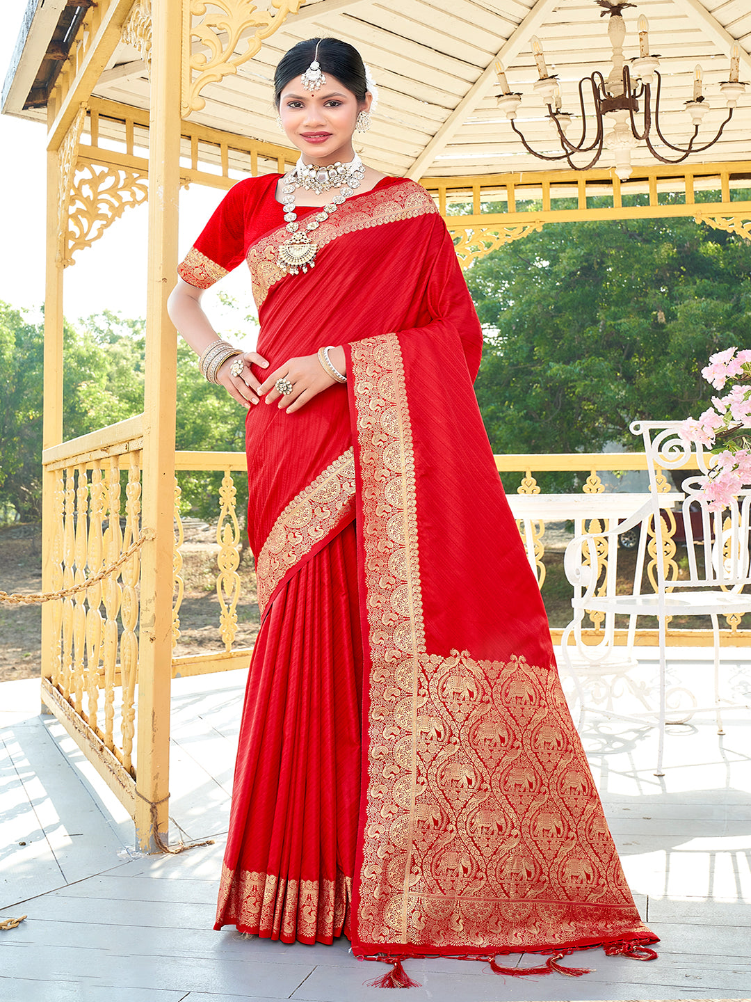 Sangam Red Silk Saree