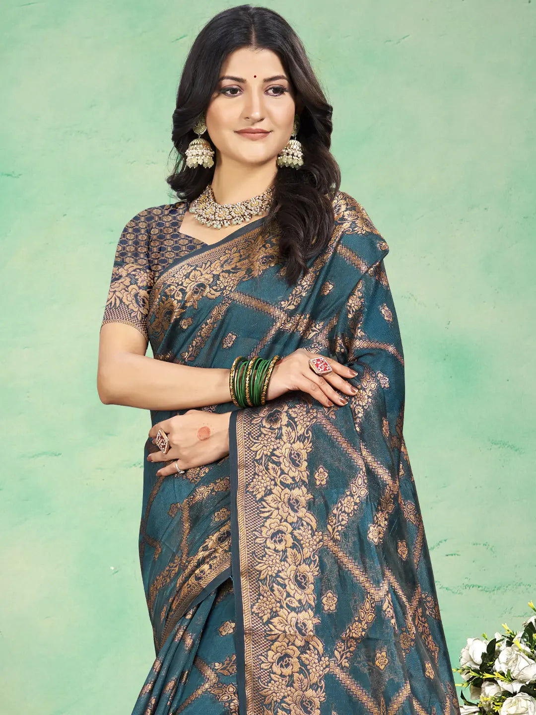 Turquoise Blue Silk Saree