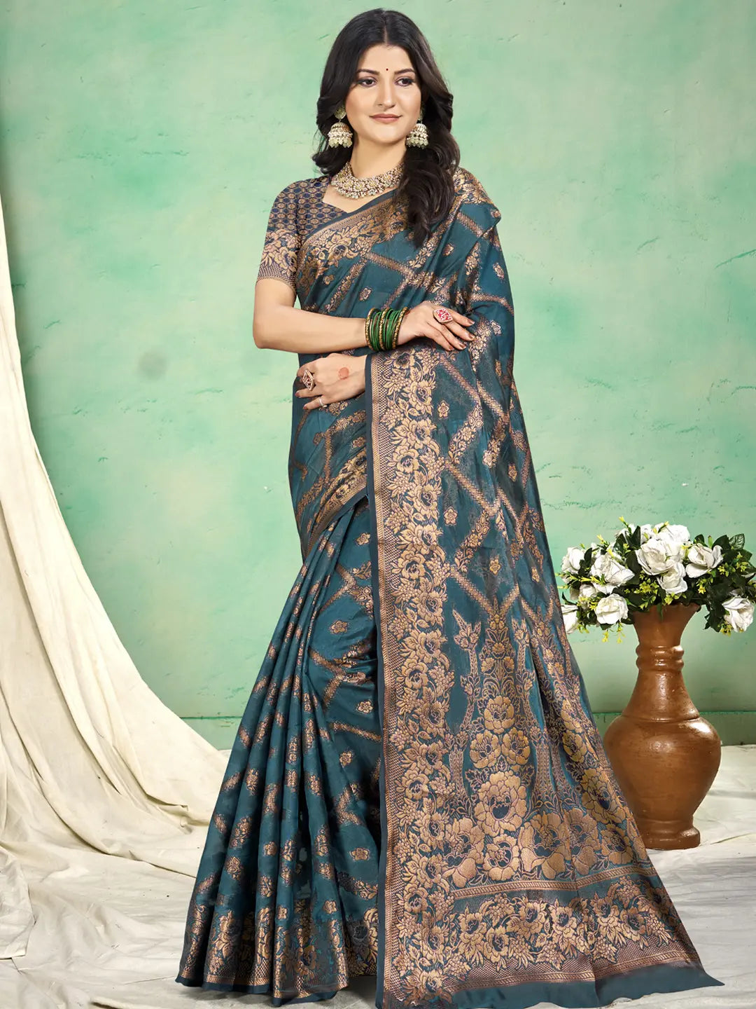 Turquoise Blue Silk Saree