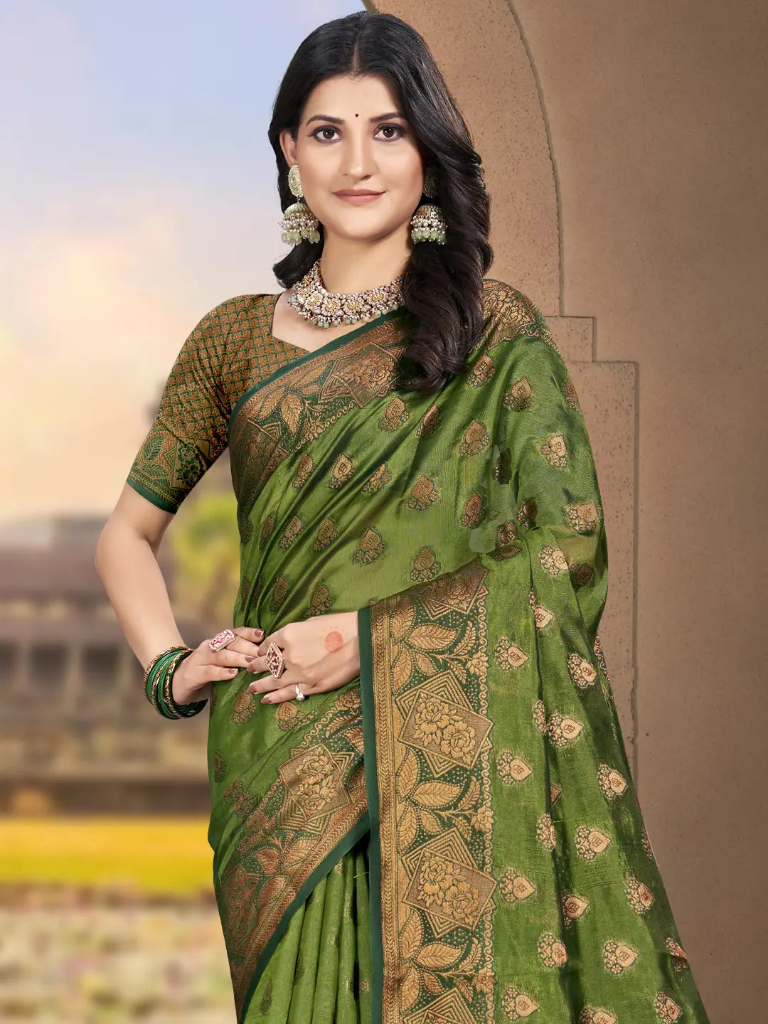 Olive Green Silk Saree