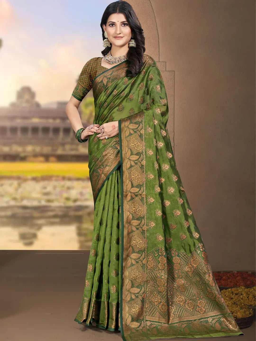 Olive Green Silk Saree