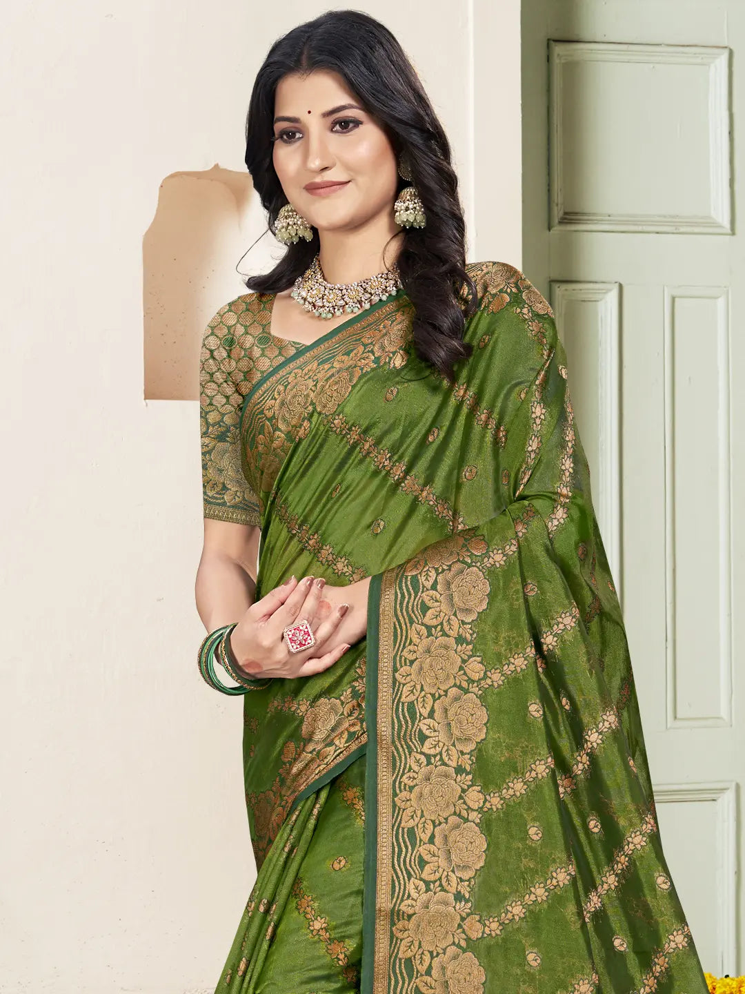 Olive Green Silk Saree