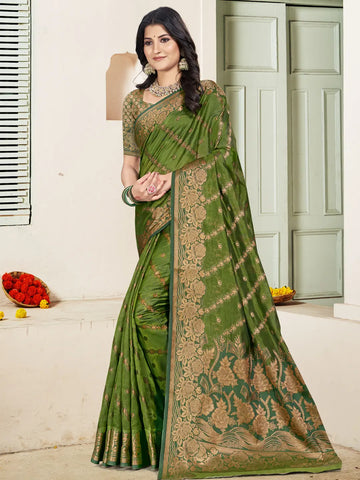 Olive Green Silk Saree