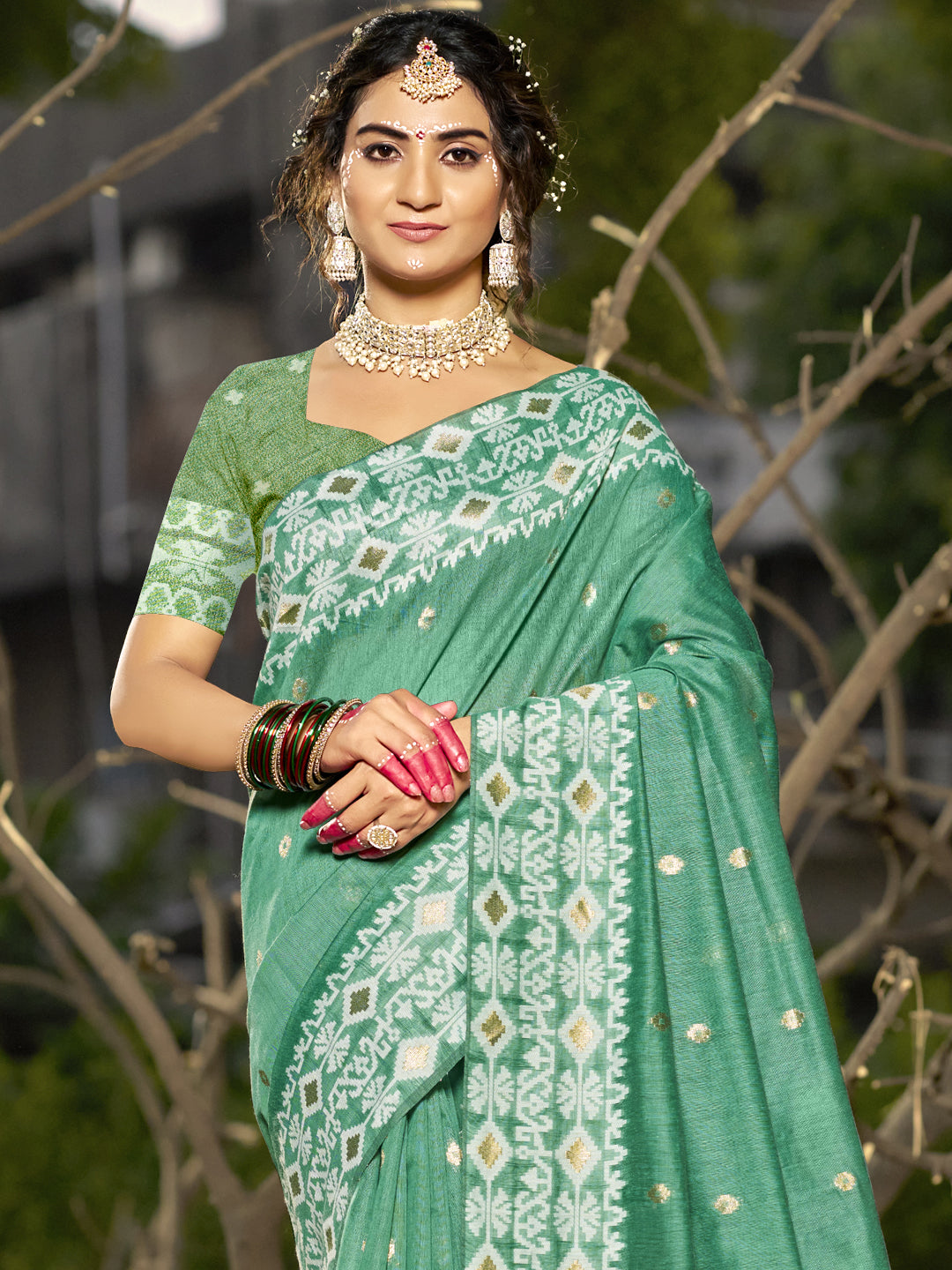 Teal Green Linen Cotton Saree