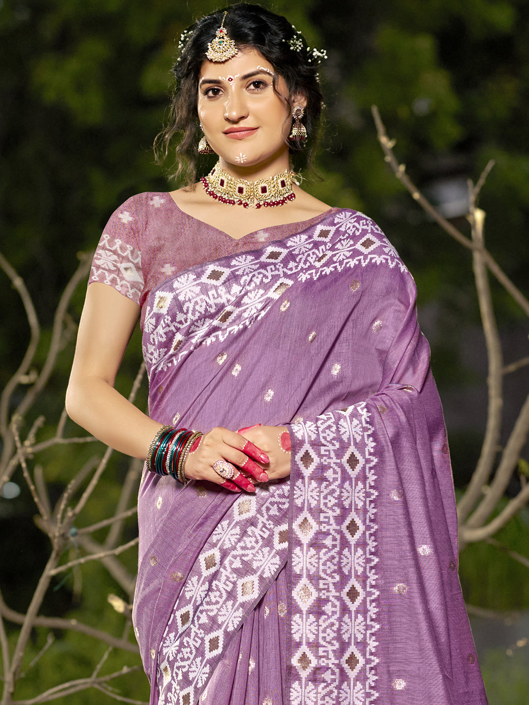 Purple Linen Cotton Saree