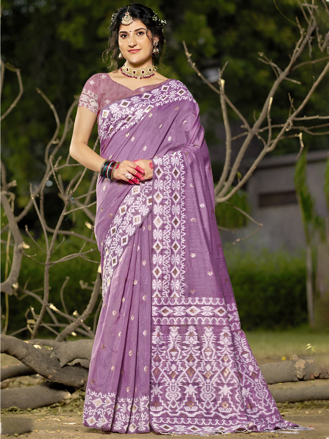 Purple Linen Cotton Saree