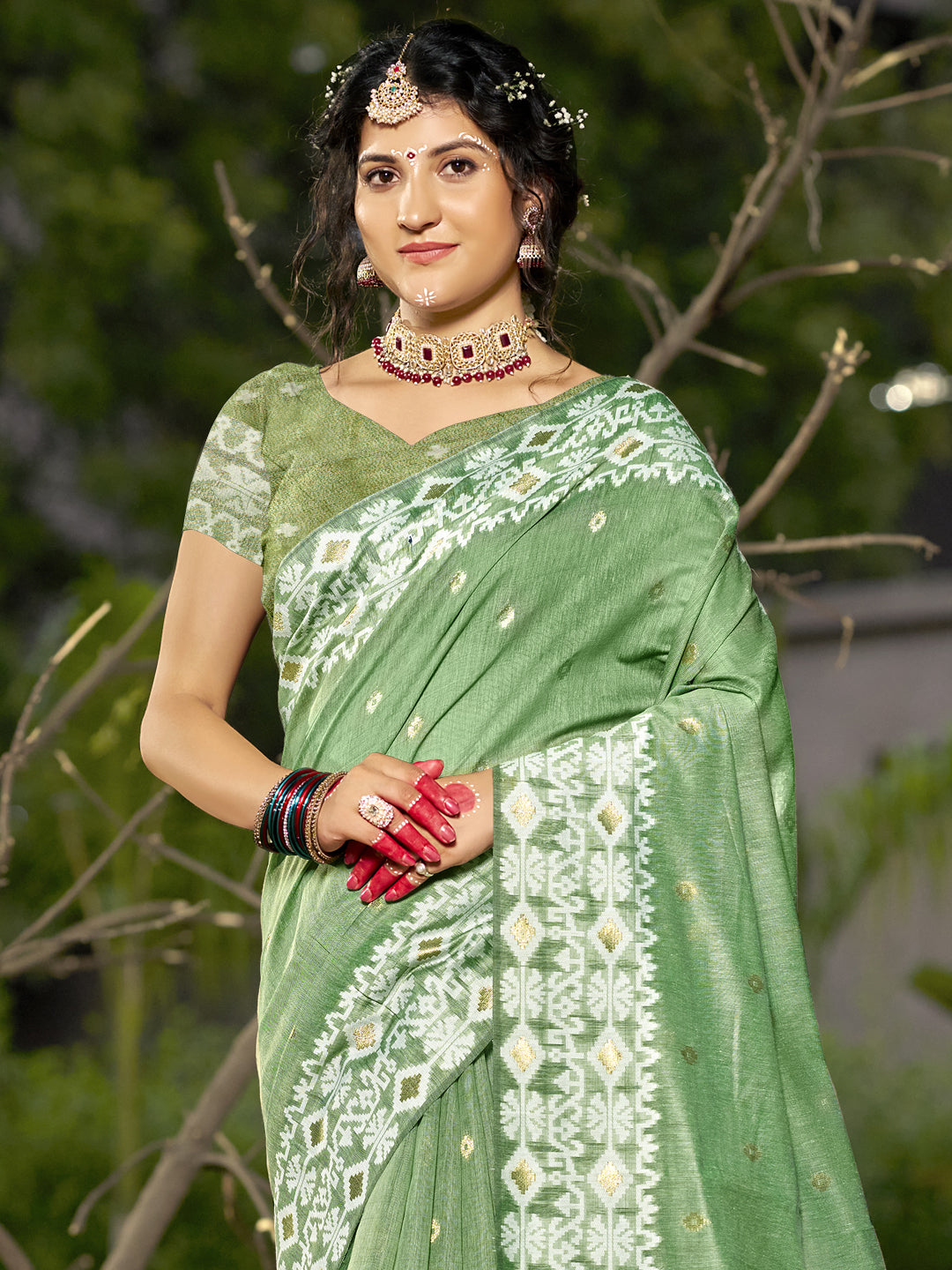 Light Green Linen Cotton Saree