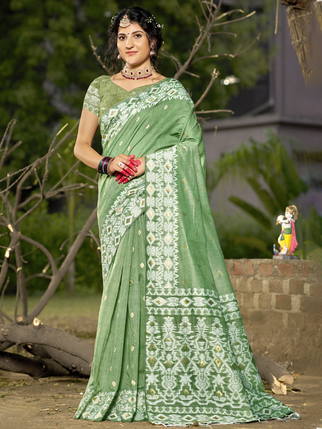 Light Green Linen Cotton Saree