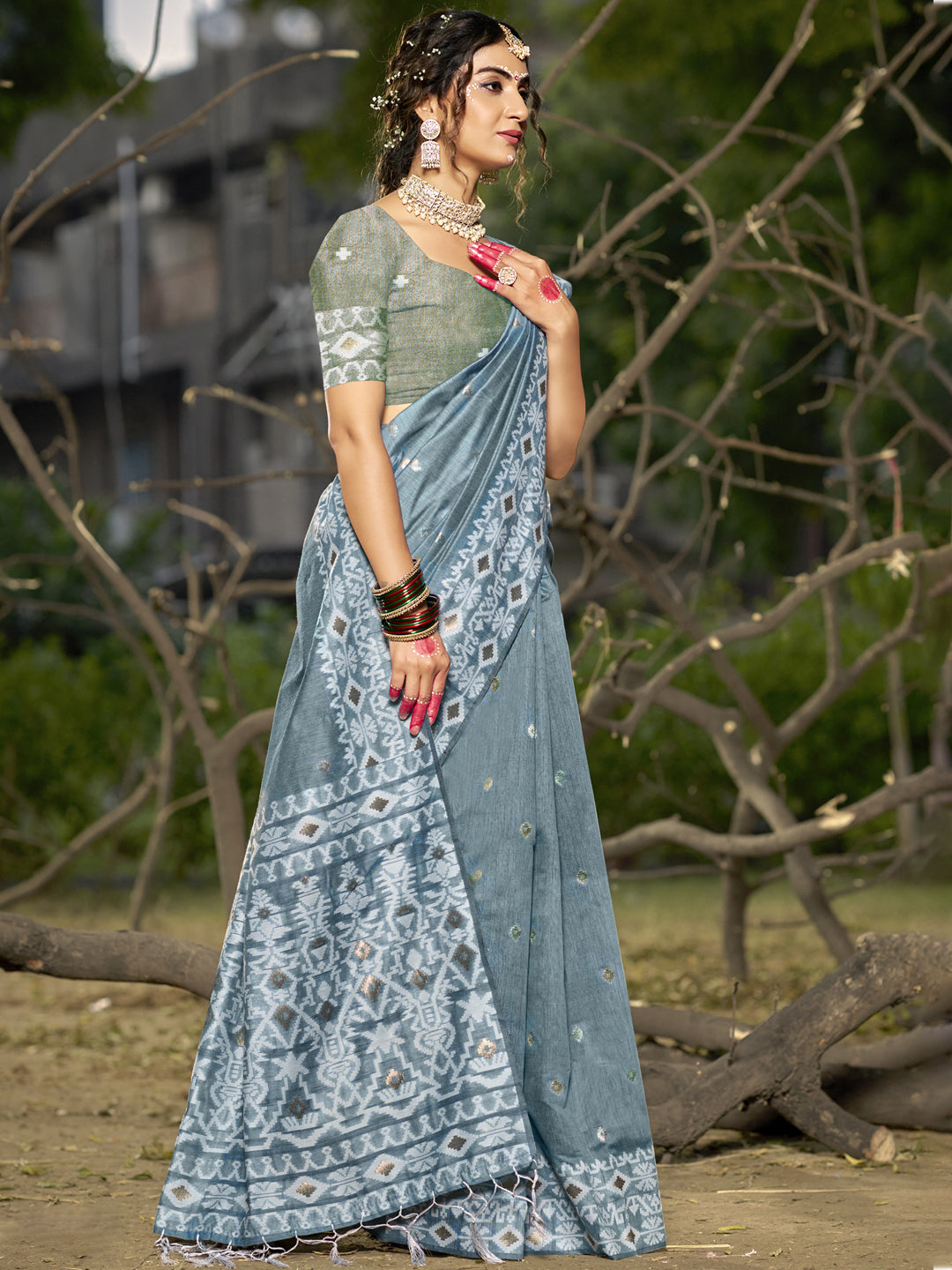 Gray Linen Cotton Saree