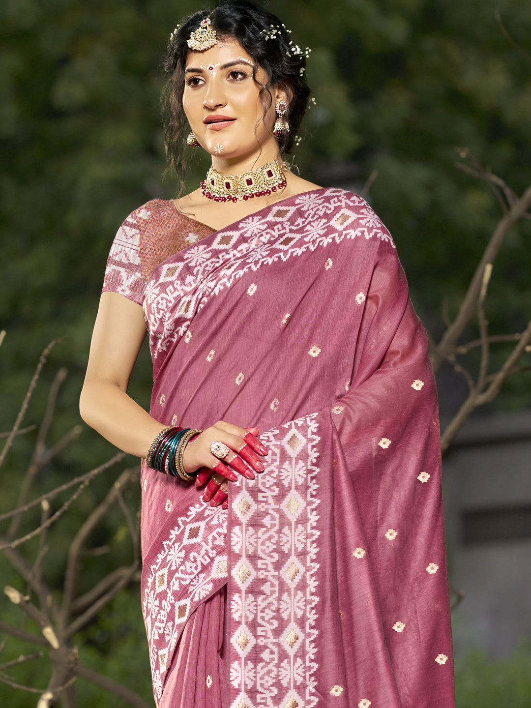 Pink Linen Cotton Saree