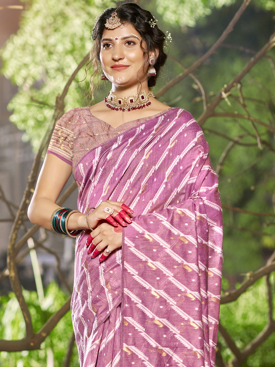 Purple Linen Cotton Saree