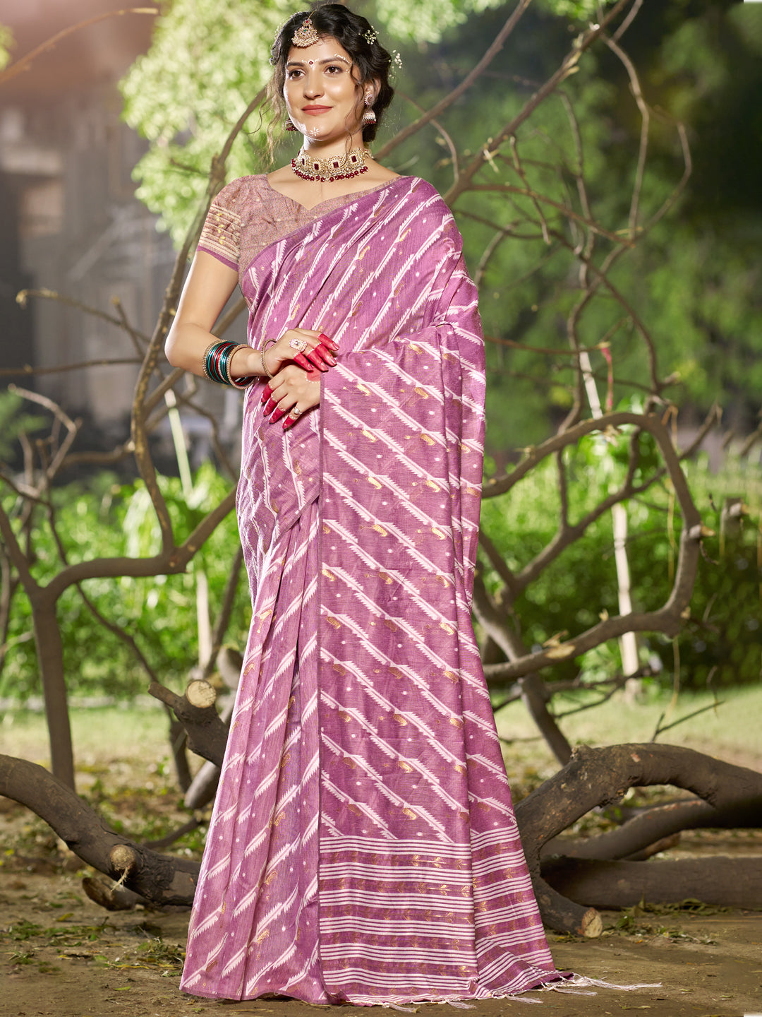 Purple Linen Cotton Saree