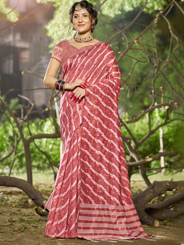 Pink Linen Cotton Saree