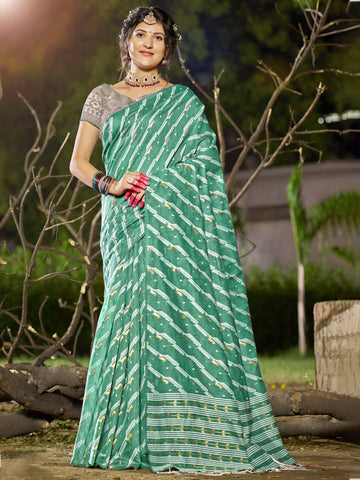 Teal Green Linen Cotton Saree