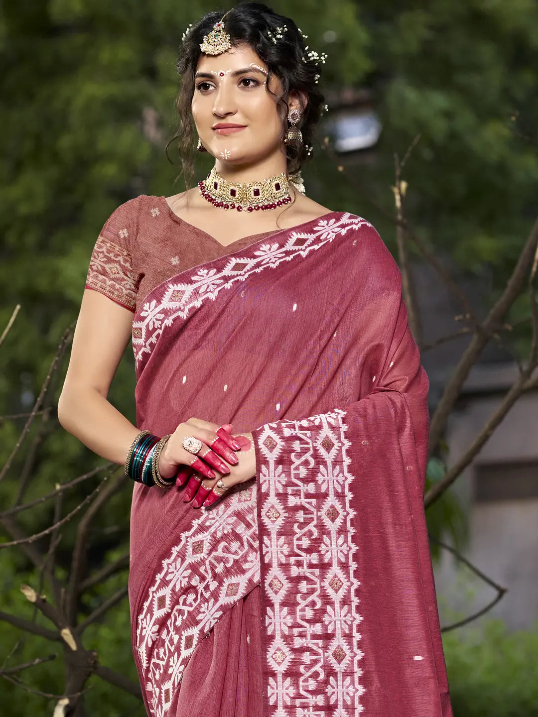 Dark Pink Cotton Saree